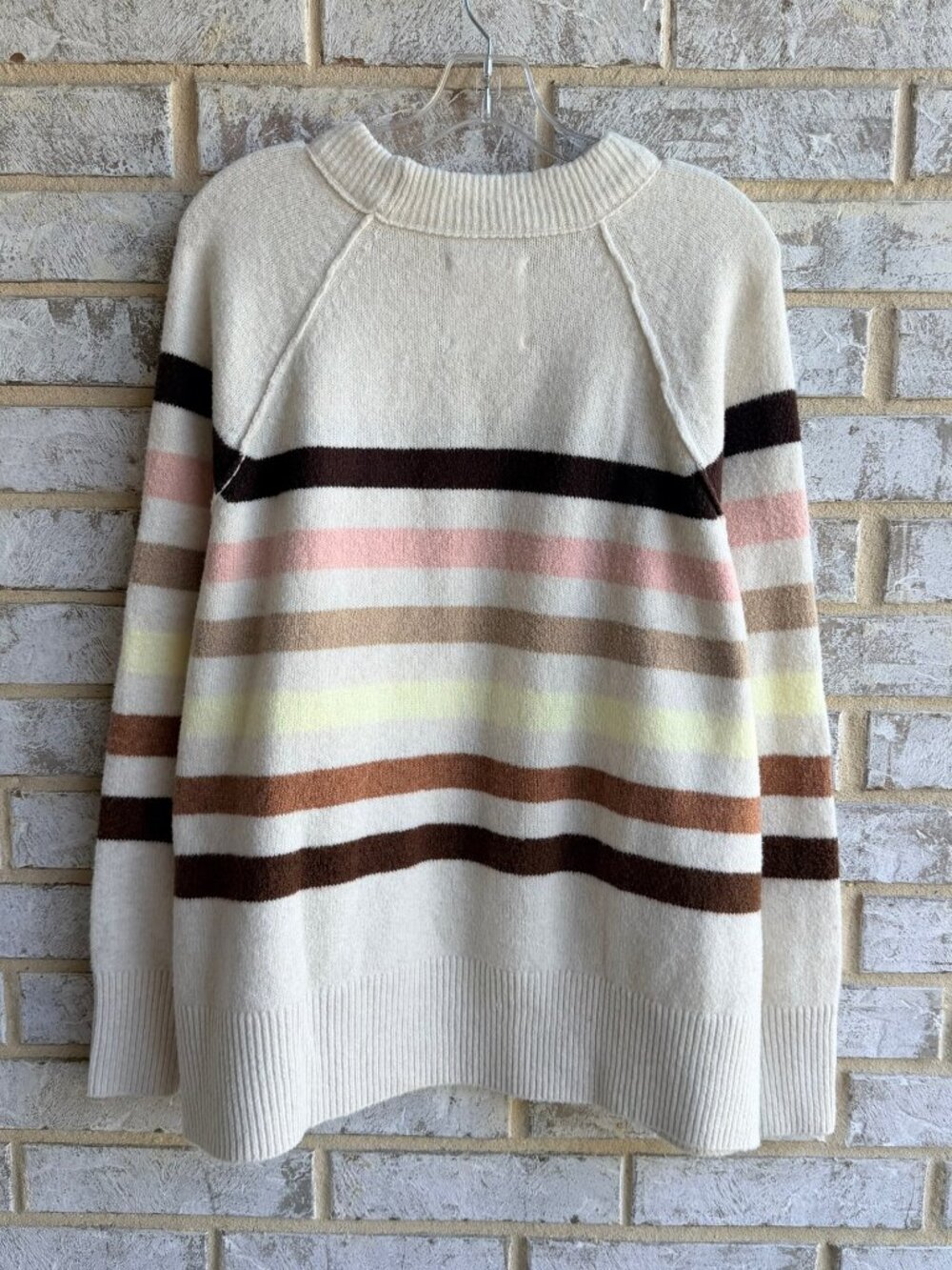 AERIE Long Sleeve Crew Neck Multicolor Striped Oversized Sweater Women's Size S. - Picture 2 of 7